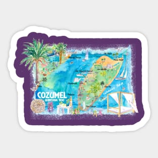 Cozumel_Quintana_Roo_Mexico_Illustrated_Travel_Map_with_Roads_and_HighlightsXS Sticker